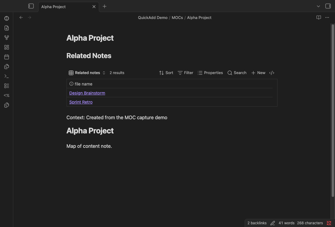 MOC related notes capture demo